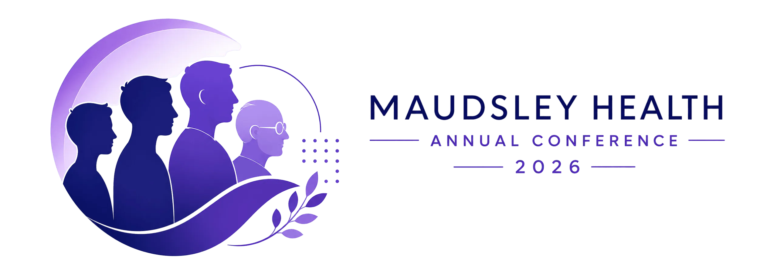 Maudsley Health Annual Conference 2026 logo: the profiles of four people, from a young person to an older adult, inside a purple circle